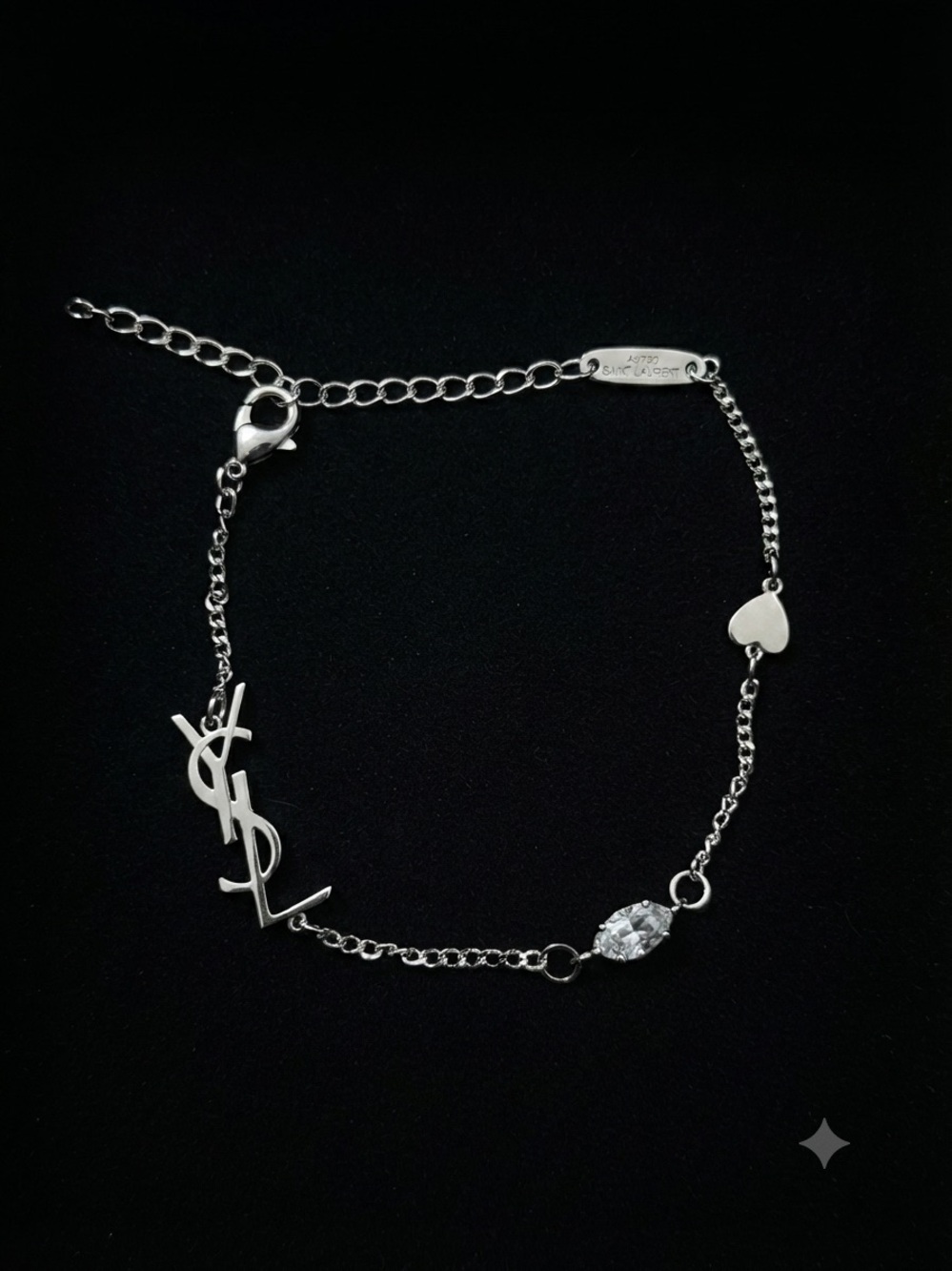 Silver Tone Letter Bracelet with Crystal and Heart Charm